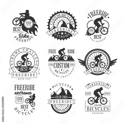 Custom Made Free Ride Bike Shop Black And White Sign Design Templates With Text And Tools Silhouettes