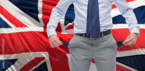 close up of english businessman with empty pockets