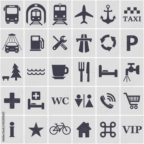 Travel icons set. Vector.