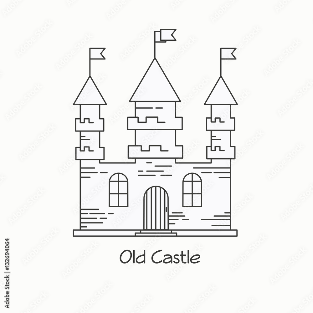 Castle fortress history buildin vector illustration line graphic black and white