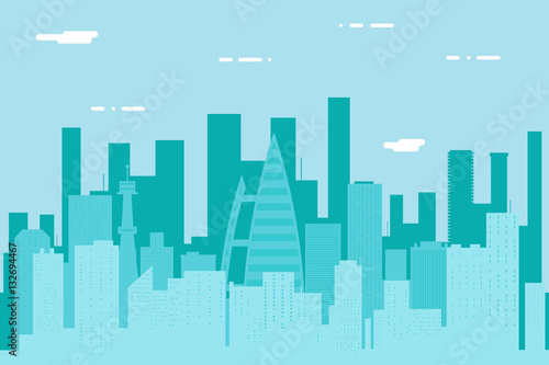 Seamless Silhouette Urban Landscape City Real Estate Summer Day Background Flat Design Concept Icon Template Vector Illustration