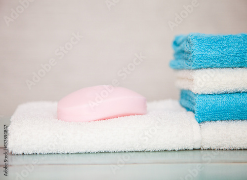 Blue and white cotton towels