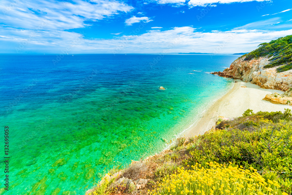Panoramic view of Sansone beach, Elba Island, Tuscany,Italy.