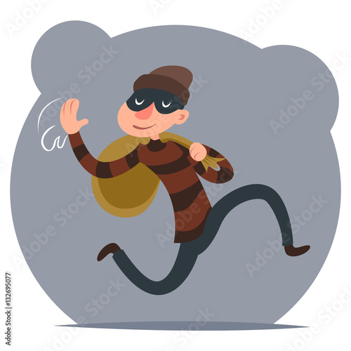 Thief Escapes with Loot Run Character Retro Cartoon Design Vector Illustration