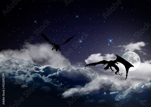 Hunting Dragons cartoon characters in the real world silhouette art photo manipulation