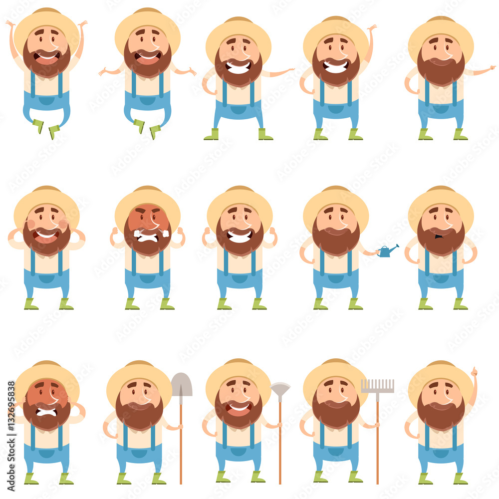 Set of flat farmer icons