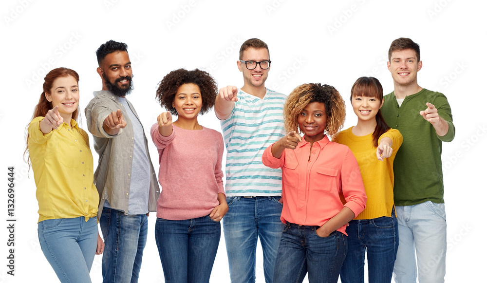 international group of people pointing on you international group of people pointing on you