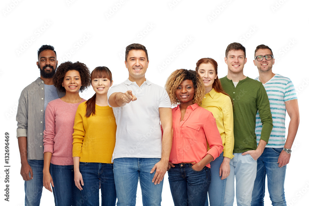 international group of people pointing on you international group of people pointing on you