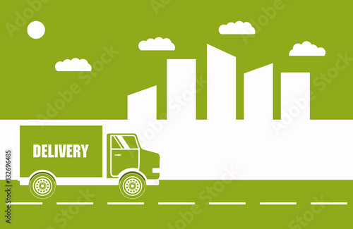 Vector the commercial truck on delivery. For firms on delivery of various goods, booklets, leaflets, a banner on the website. City service of delivery.Flat