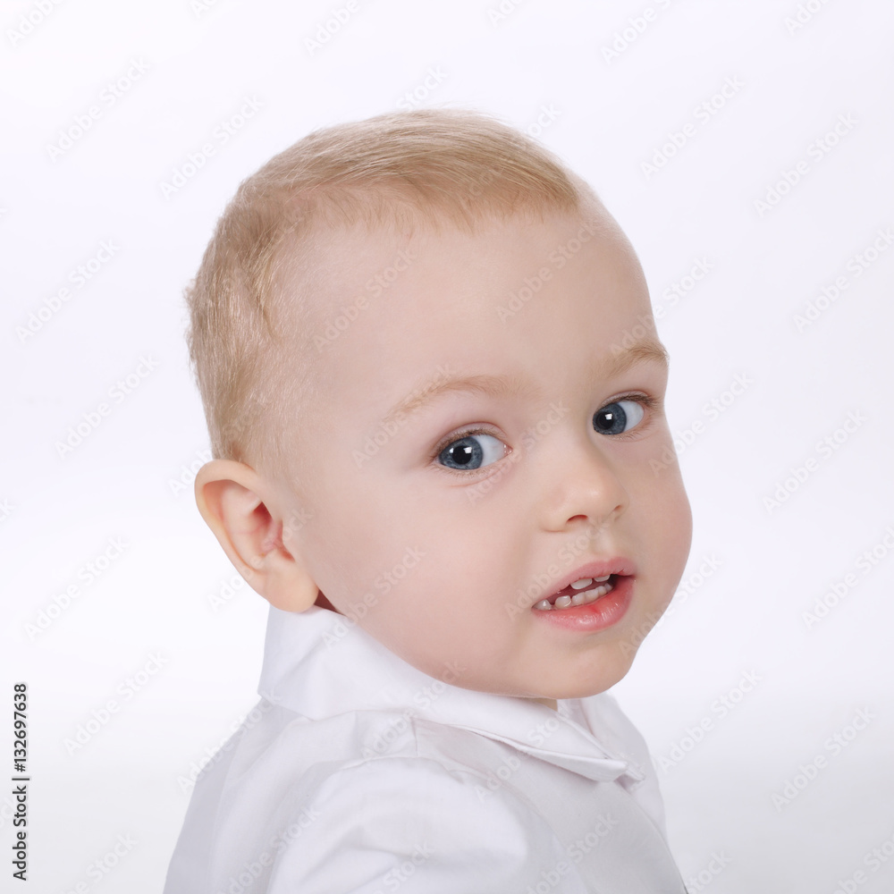 little boy portrait on white background