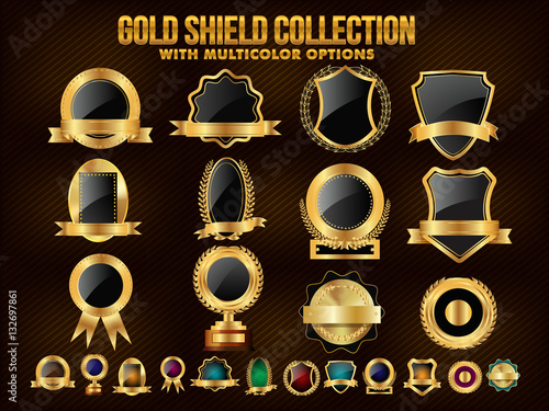 Collection of Golden Shield, Stickers, Labels or Ribbons.