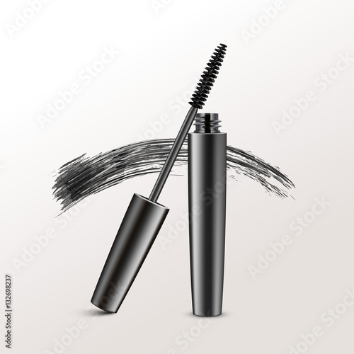 Vector Black Realistic Mascara Brush Strokes Isolated on White Background
