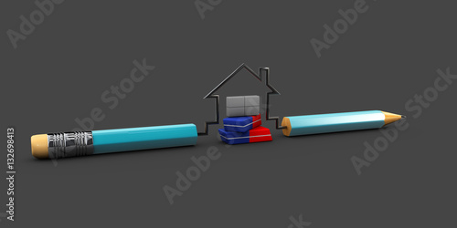 Illustration of pencil in the shape of a house