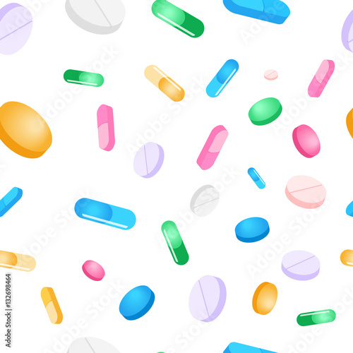 Vector seamless pattern tablets and pills on a white background