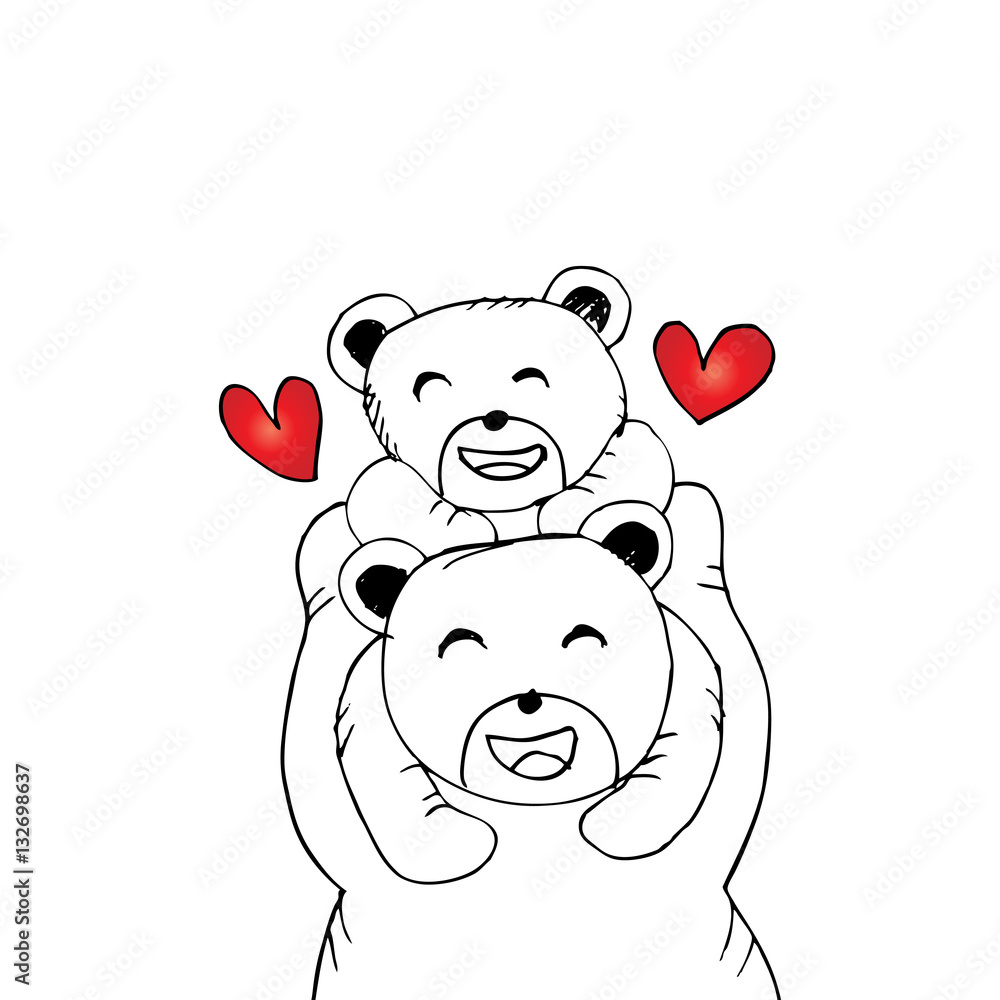 Obraz premium Mother bear and baby bear. Hand drawing illustration