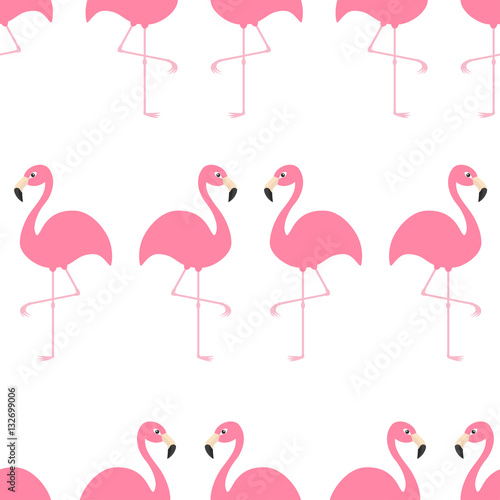 Flamingo Seamless Pattern Exotic tropical bird. Zoo animal collection. Cute cartoon character. Decoration element. White background. Isolated. Flat design.