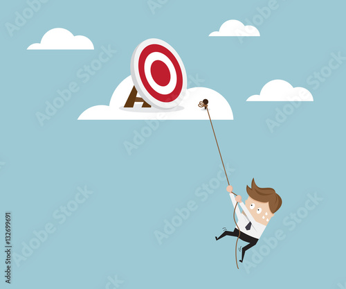 Businessman Climbing to Target on Cloud with Robe