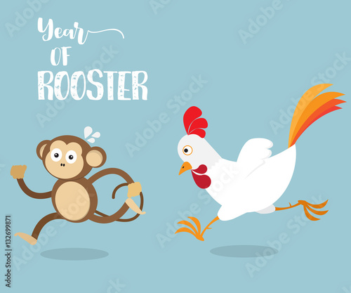 Rooster Running with Monkey