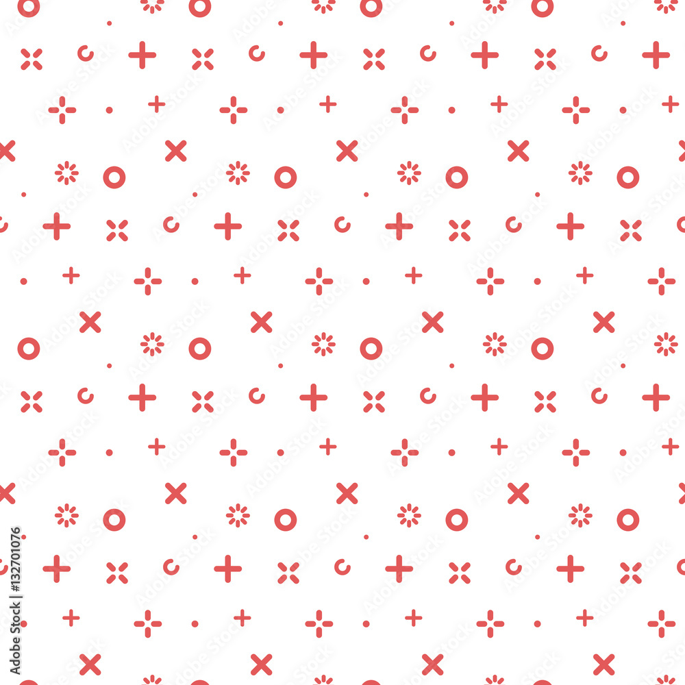 Vector illustration of seamless pattern with red icons in flat line style. Geometric symbols. Use in web project applications, posters and banners. Outline isolated object. Texture Background. Vector illustration of seamless pattern with red icons in flat line style. Geometric symbols. Use in web project applications, posters and banners. Outline isolated object. Texture Background.