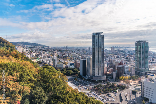 Aerial view of Kobe city in the autumn. photo