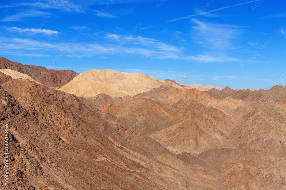 Desert mountains with blue sky in the background 