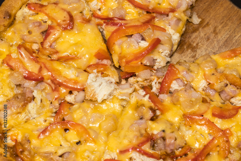Slices of delicious tasty pizza closeup Slices of delicious tasty pizza closeup