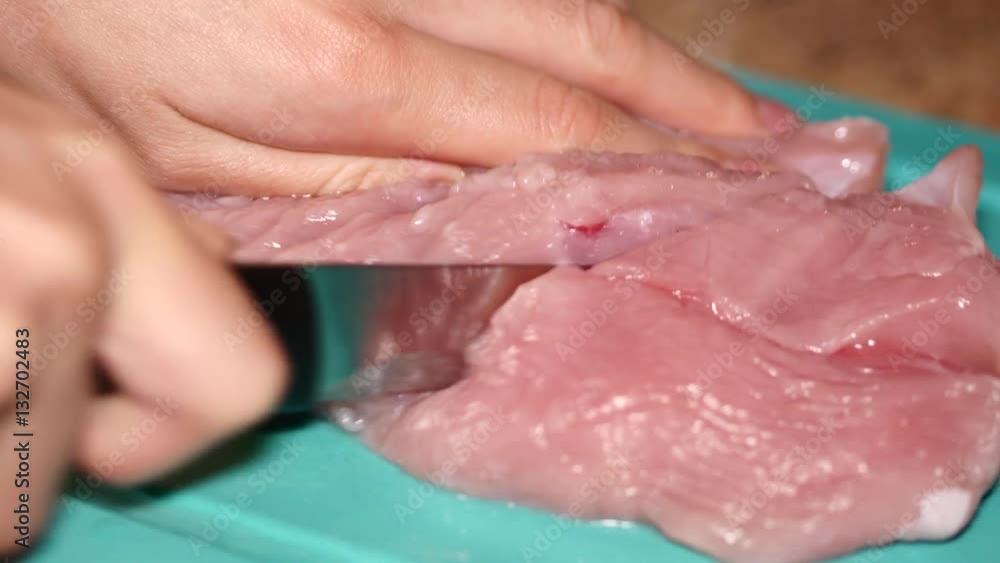 Female Hands Cutting Meat Female Hands Cutting Meat