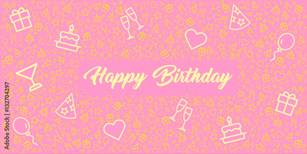 Fototapeta premium elegante und schöne Grußkarte zum Geburtstag mit Happy Birthday und Icons
