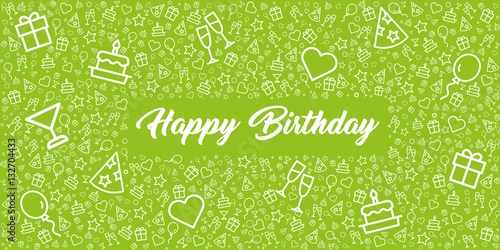 elegante und positive Geburtstags-Grußkarte mit Happy Birthday und Icons