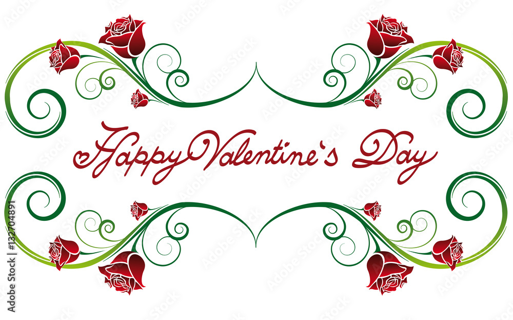 Happy Valentine's Day lettering fonts ornament with rose petals