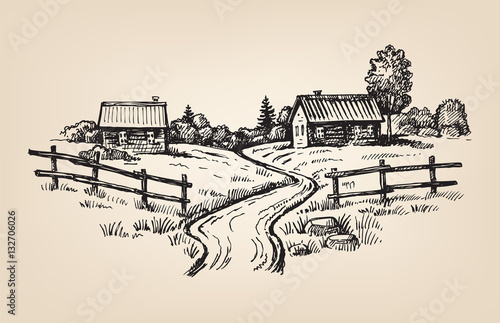 hand drawn village