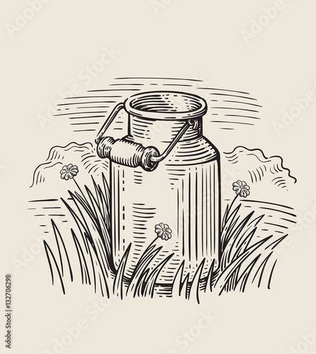 Milk cans with grass