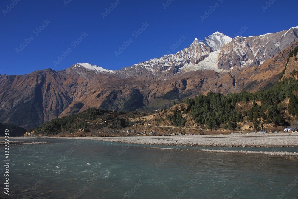 Kali Gandaki river and mount Dhaulagiri