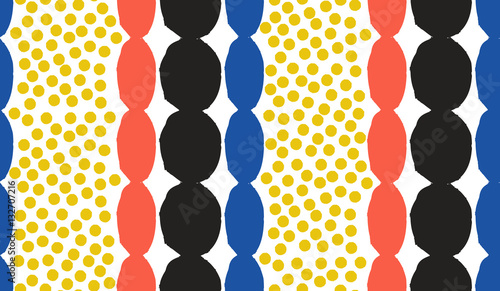 Seamless ornamental pattern with abstract flowers. Cute print with bird in scandinavian style.