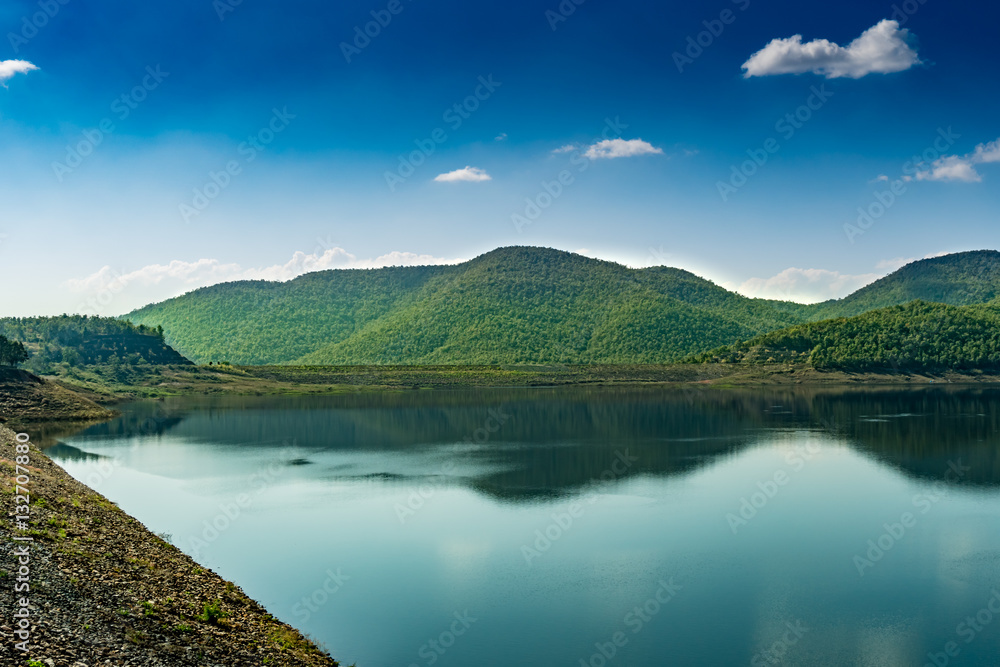 Lake with blue sky background