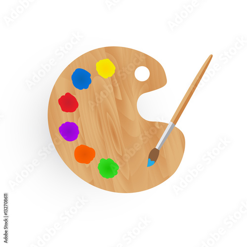 Palette illustration with paint and brush