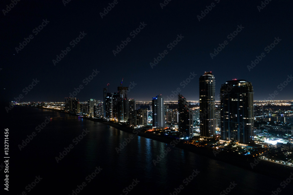 Night image of buildings in the city