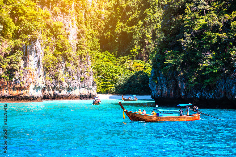 Maya bay Phi Phi Islands andaman sea Krabi, South of Thailand.