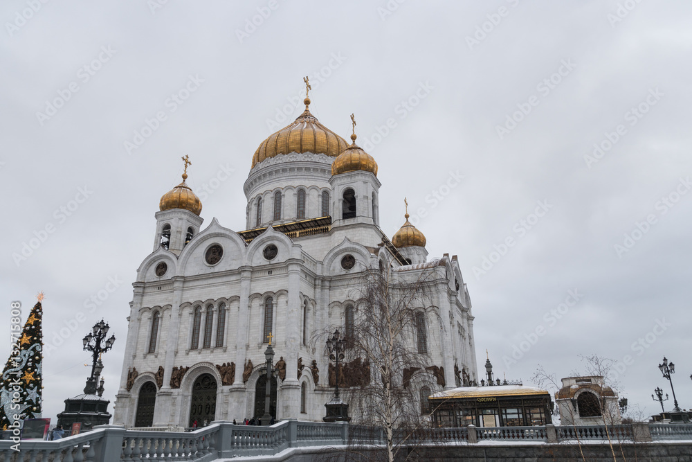 view of the Christ the Savior Cathedral, Moscow Orthodox church with golden domes, Russia
