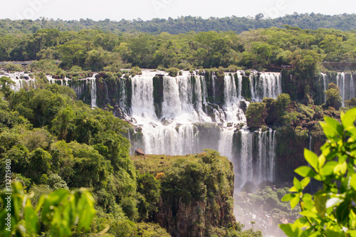 View of the Iguazu  Iguacu  falls  the largest series of waterfalls on the planet  located between Brazil  Argentina  and Paraguay. 