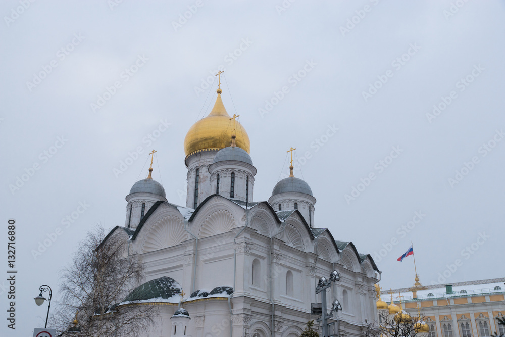 The Cathedral of Archangel Michael (Archangel Cathedral) in the Cathedral square of the Moscow Kremlin, Russia.
