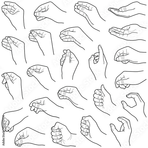Hand collection - vector line illustration 