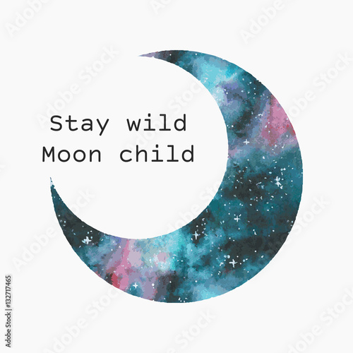 Watercolor moon silhouette.