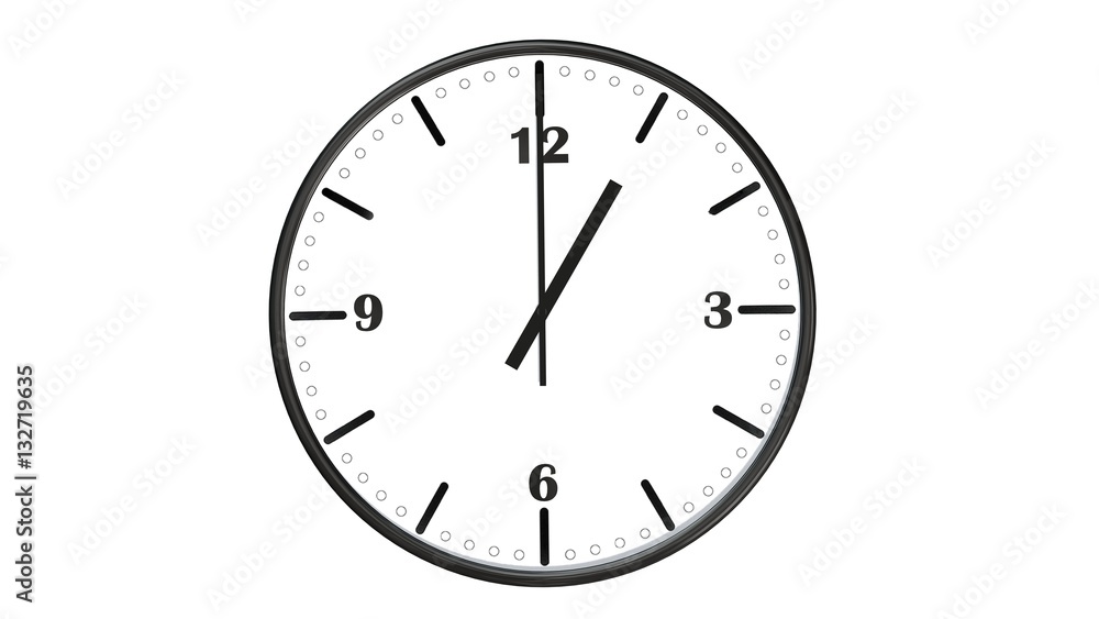 Round wall clock showing one o'clock - isolated on white background Round wall clock showing one o'clock - isolated on white background