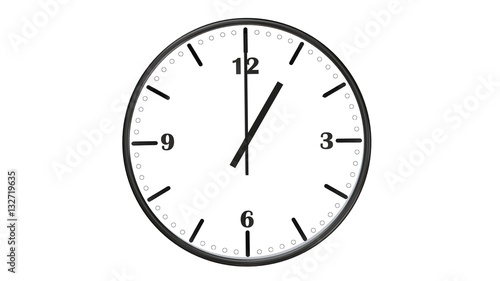 Round wall clock showing one o'clock - isolated on white background