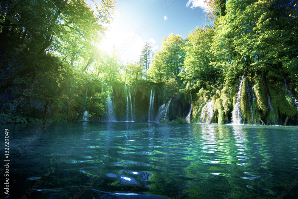 Fototapeta premium Waterfall in forest, Plitvice, Croatia