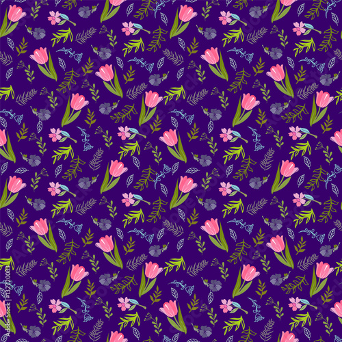 pattern with tulips and wild flowers © margolana