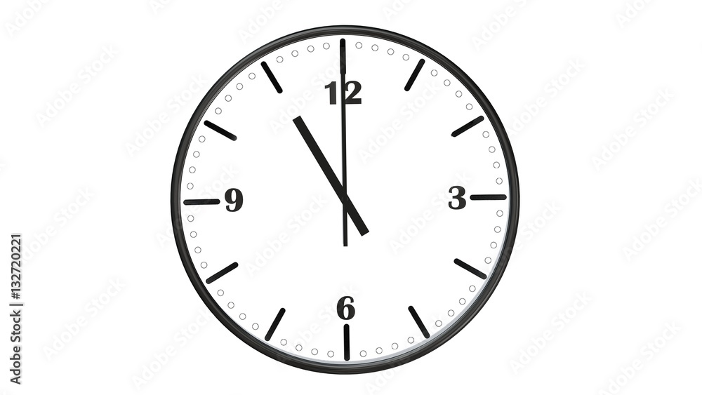 Round wall clock showing eleven o'clock - isolated on white background Round wall clock showing eleven o'clock - isolated on white background