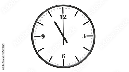 Round wall clock showing eleven o'clock - isolated on white background