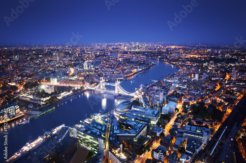 London aerial view with Tower Bridge, UK photo